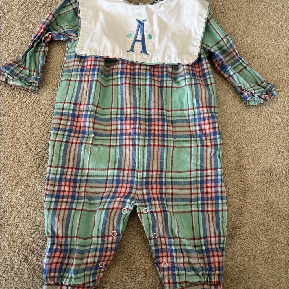 Plaid Baby Romper with Monogram